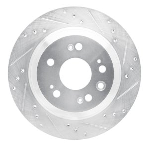 Acura RL Brake Rotor (1) - Rear Right - R1 Concepts - Drilled & Slotted - Silver - `05-`12